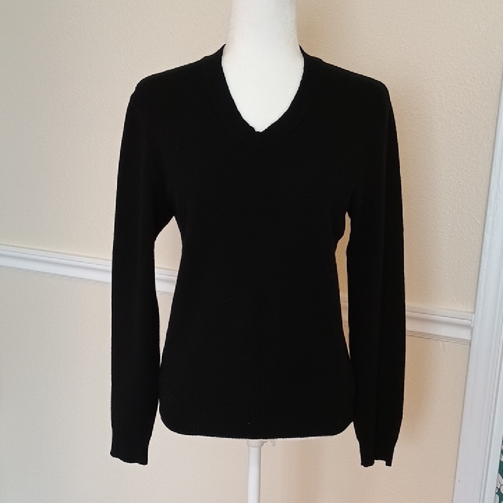 Classic Black Wool V-Neck Sweater